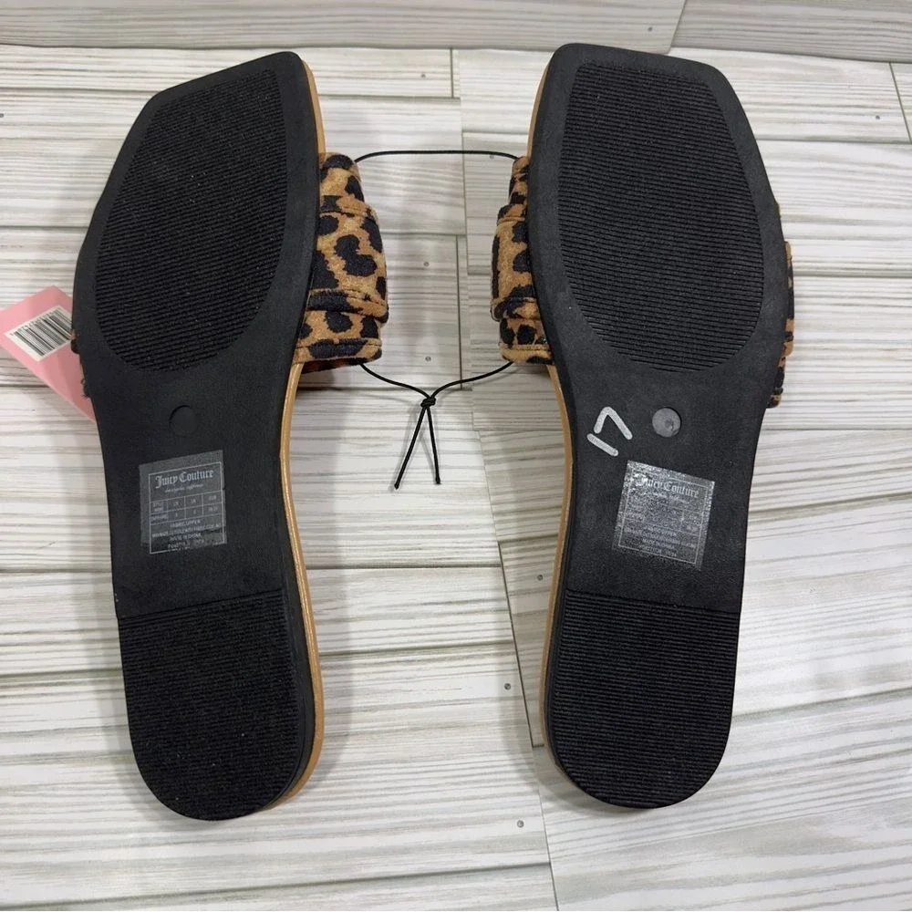 NWT‎ Juicy Couture Leopard Heart Slide Sandals Women Size 8M Tan Black Gold